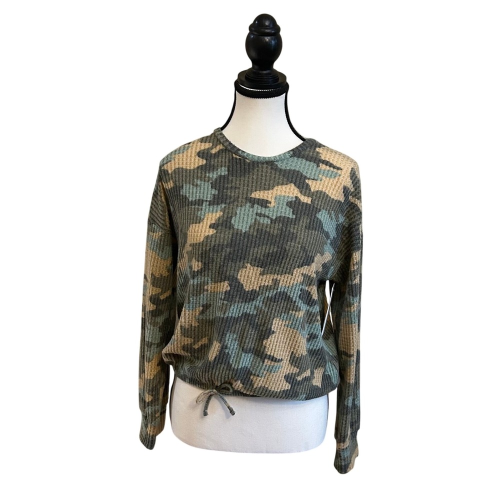 Treasure & Bond Nordstrom Camo Print Drawstring Long Sleeve Waffle Top XL
